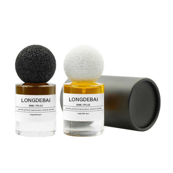 Wholesale transparent round perfume glass bottle crimping pump spray 30ml 50ml 100ml perfume bottle with volcanic stone cover - Image 3